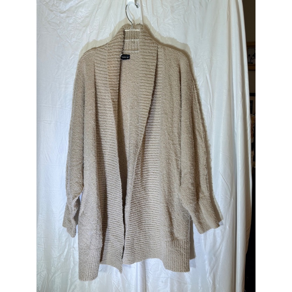Torrid Womens 2 Oatmeal Beige Boucle Open Front Cardigan Shawl Collar 44461586